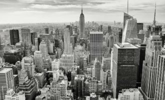Manhattan skyline in black and white